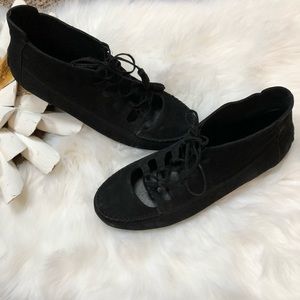 Elizabeth and James Black Flat Leather Moccasins